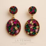 Brincos Glam Lovers | Cristais Multicolor & Design Oval Duplo