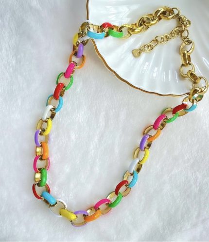 Colar Chain Lovers Multicolor | Elos Dourados & Arte Esmaltada
