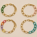 Pulseira Chain Lovers com Elos Dourados e Acrílico Esmaltado