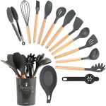 Conjunto de Utensílios de Cozinha 14 Peças com Cabeças em Silicone Resistente ao Calor + Suporte