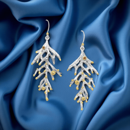 Brincos Ramus |Prata 925 com Safiras Laranja & Vermelhas |Banho 22K • 3 Microns + Ródio Branco|