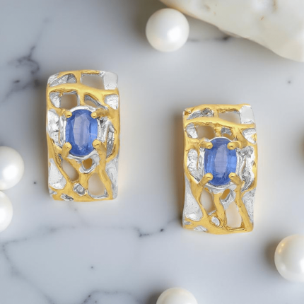 Brincos Sogno d’Infinito | Prata 925 com Cianite Azul (Banho 22K | 3 Microns + Ródio Branco|