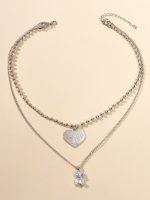 Colar Statement Duplo com Coração & Ursinho | Prateado - Image 2