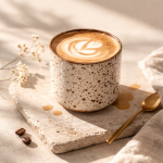 Chávena de Grés Artesanal Cookie|Design Branco e Cacau - Image 2