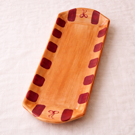 Bandeja de Cerâmica Artesanal Noelle| Bege e Bordô