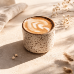 Chávena de Grés Artesanal Cookie|Design Branco e Cacau